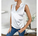 Alice - Satin V-Neck Wrap Blouse White