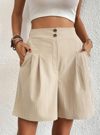 Amelia - Pleated High-Waist Shorts Apricot