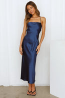 Alex - Satin Slip Midi Dress Navy Blue