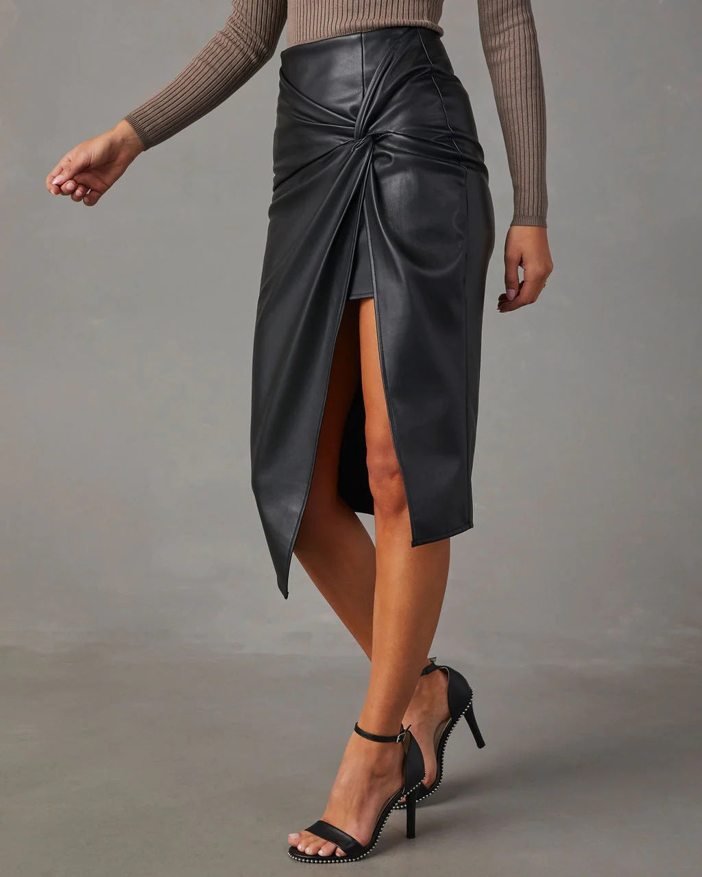 Abbie - Faux Leather Wrap Skirt