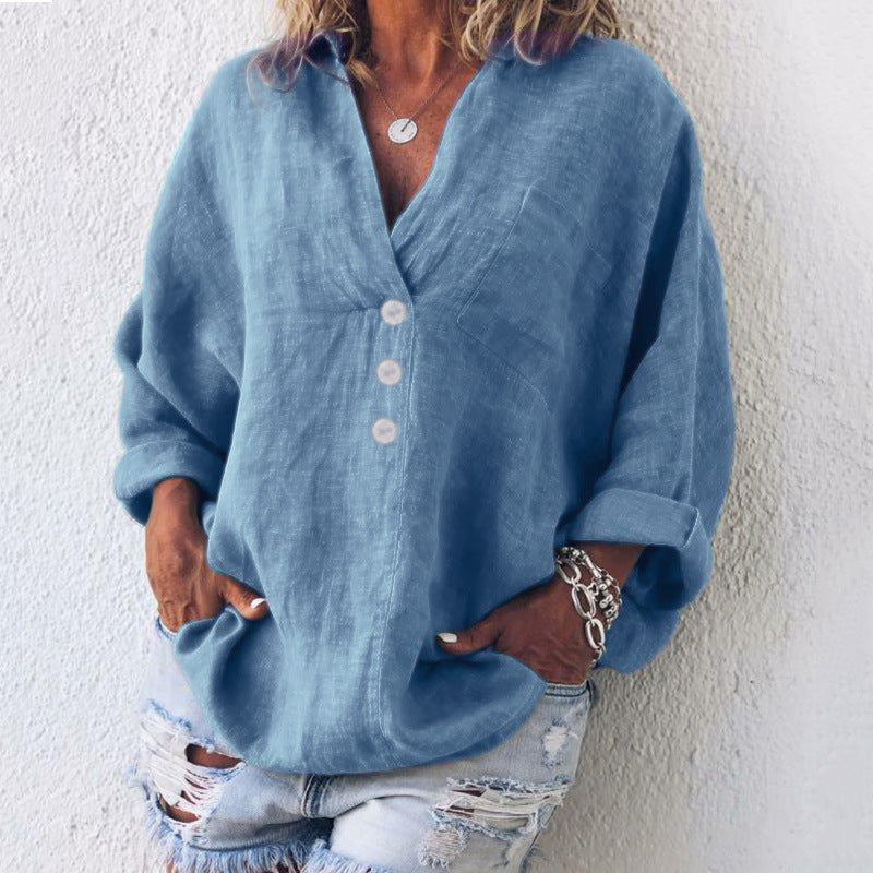 Annie - Relaxed Oversized Buttoned BlouseBlue