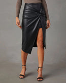 Abbie - Faux Leather Wrap Skirt