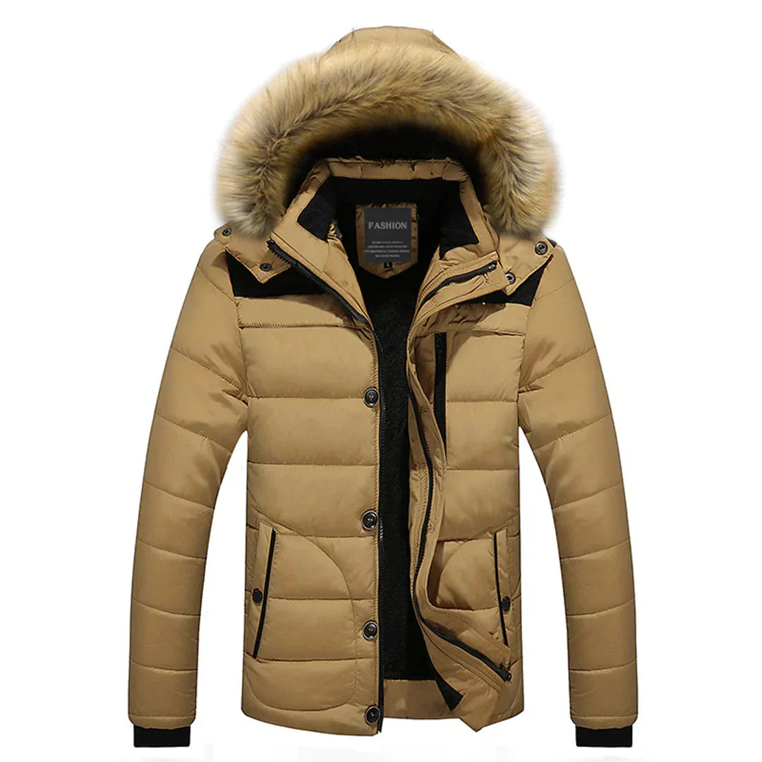 Elijah - Faux Fur Hooded Puffer Jacket Khaki