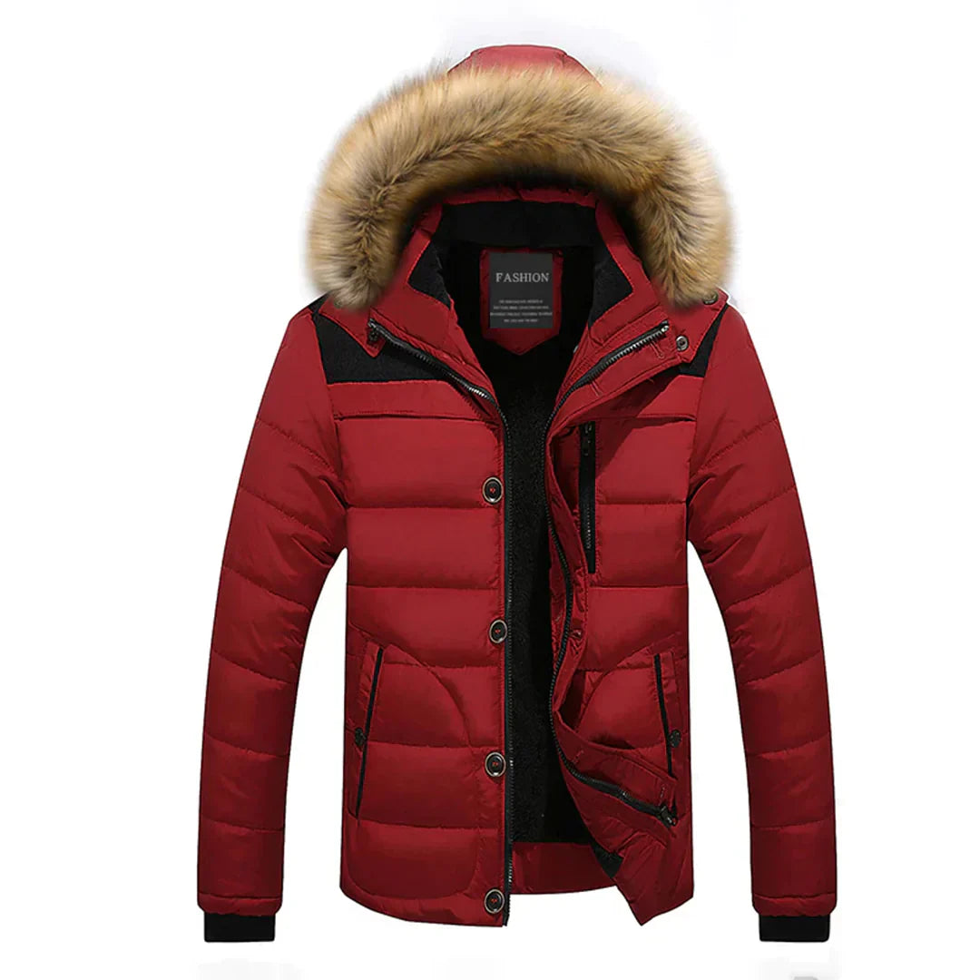 Elijah - Faux Fur Hooded Puffer Jacket Red