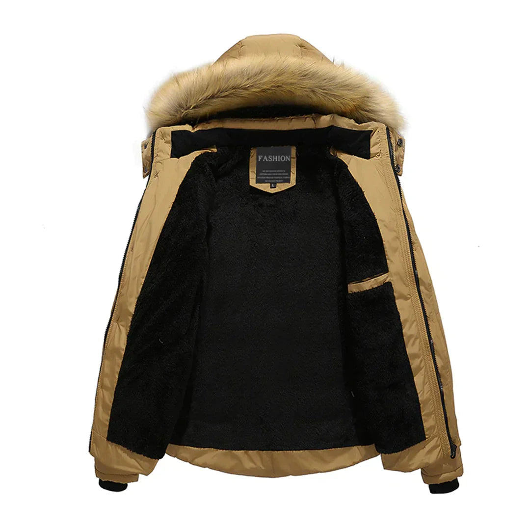 Elijah - Faux Fur Hooded Puffer Jacket khaki