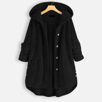 Arabella - Oversized Hooded Button Coat Black