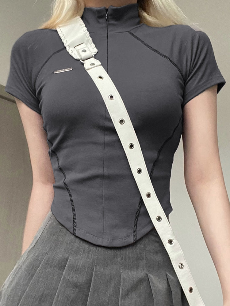 Anya - Zippered Polyester Sports Top