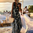 Aura - Gold-Leaf Chiffon Maxi Dress Black