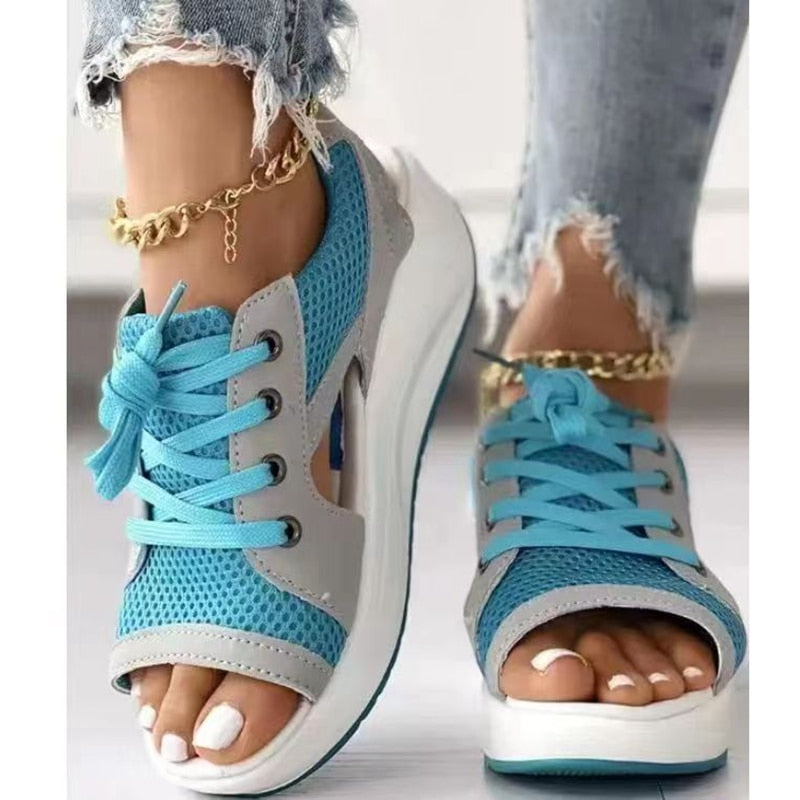 Andrea - Mesh Lace-Up Platform Sandals