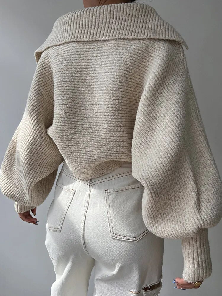 Aimi - Warmth Ribbed Pullover Sweater Apricot