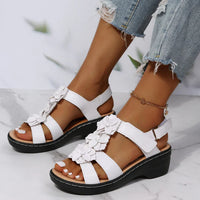 Alicia - Floral Strap Wedge Sandal White