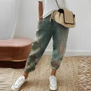 Amanda - Floral Cotton Casual Pants White Green