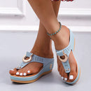 Alexa - Perforated Buckle Platform Sandals Blue