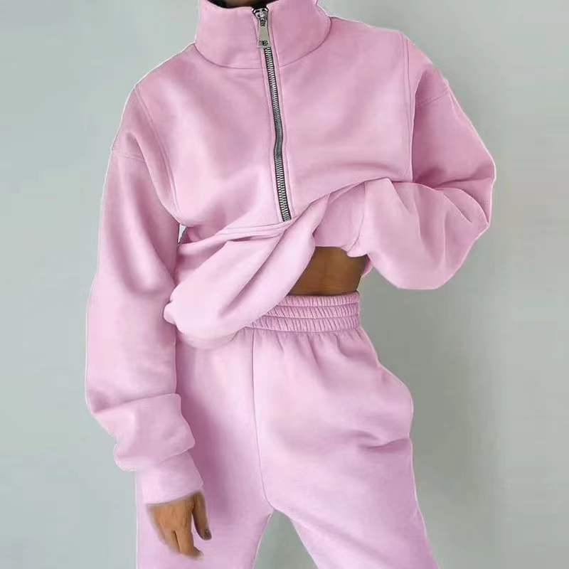 Angel - Zipper High Collar Tracksuit Pink