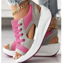 Andrea - Mesh Lace-Up Platform Sandals Pink