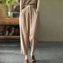 Anna - Drawstring Linen Cropped Pants Beige