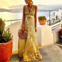 Aura - Gold-Leaf Chiffon Maxi Dress Yellow