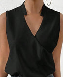 Alice - Satin V-Neck Wrap Blouse Black