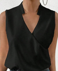 Alice - Satin V-Neck Wrap Blouse Black