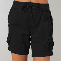 Alexis - Elastic Waist Cargo Shorts Black