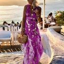 Aura - Gold-Leaf Chiffon Maxi Dress Lilac