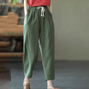 Anna - Drawstring Linen Cropped Pants Green