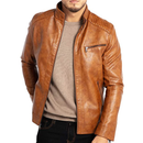 Freddie - Faux Leather Bomber Jacket Brown