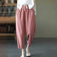 Anna - Drawstring Linen Cropped Pants Pink