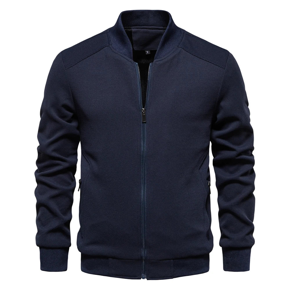 Henry - Textured Casual Bomber Jacket Dark Blue