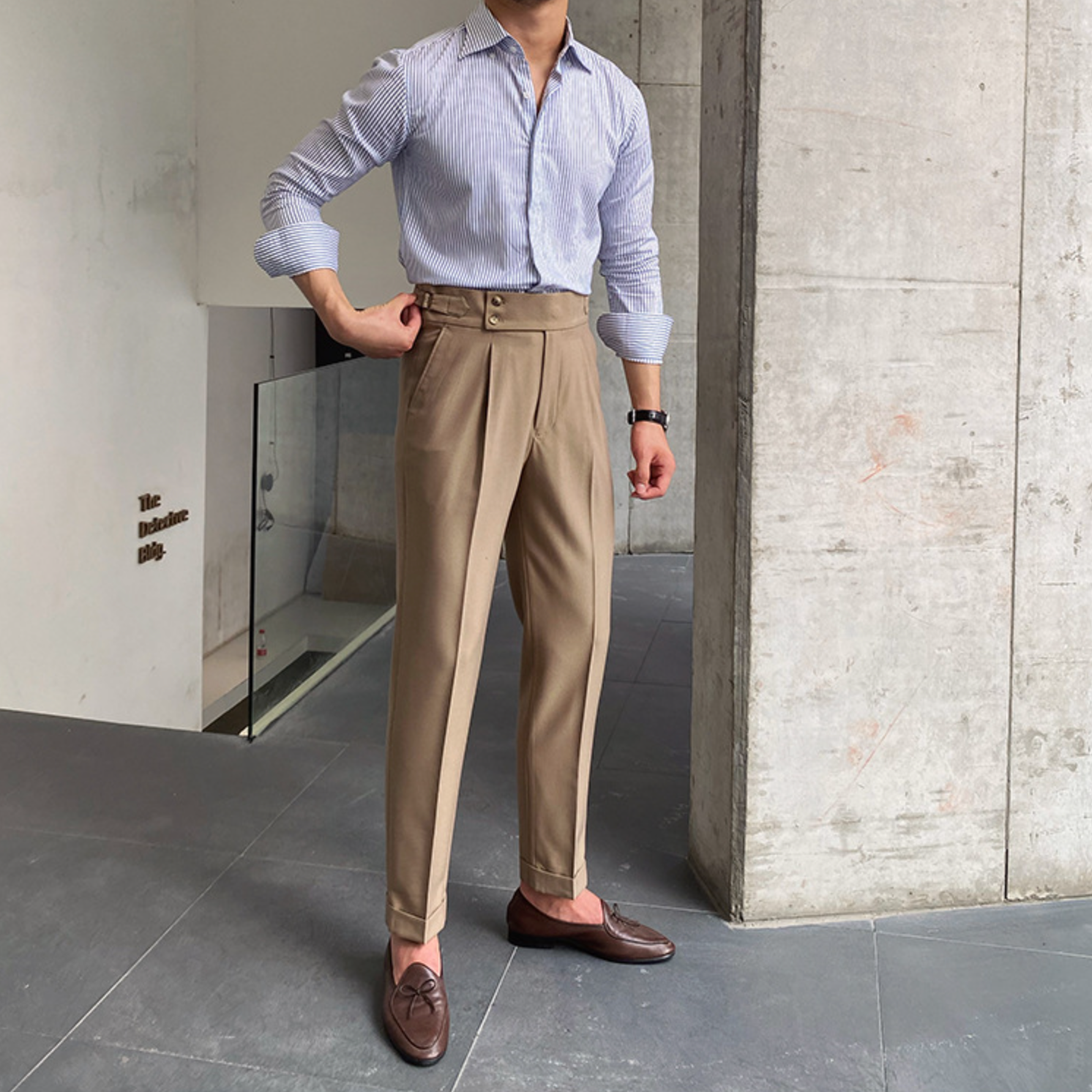 Adam - High-Waist Straight Trousers BEige