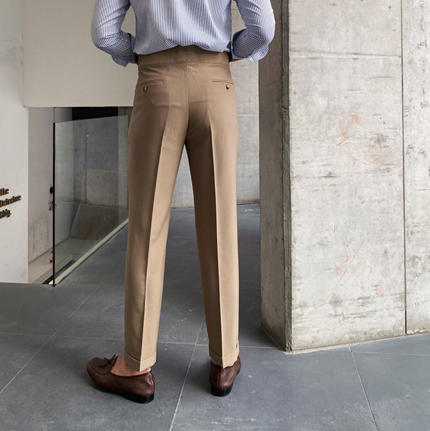 Adam - High-Waist Straight Trousers Beige