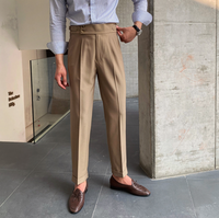 Adam - High-Waist Straight Trousers  Beige