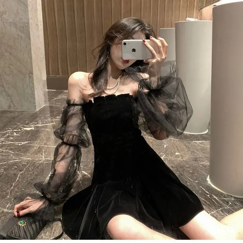 Alice - Sheer Sleeve Velvet Dress