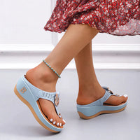 Alexa - Perforated Buckle Platform Sandals Blue