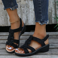 Alicia - Floral Strap Wedge Sandal Black