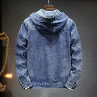 Leo - Hooded Casual Denim Jacket Light Blue