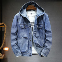 Leo - Hooded Casual Denim Jacket Light Blue