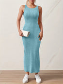 Andrea - Ribbed Knit Maxi Dress Sky Blue