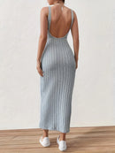 Andrea - Ribbed Knit Maxi Dress Gray