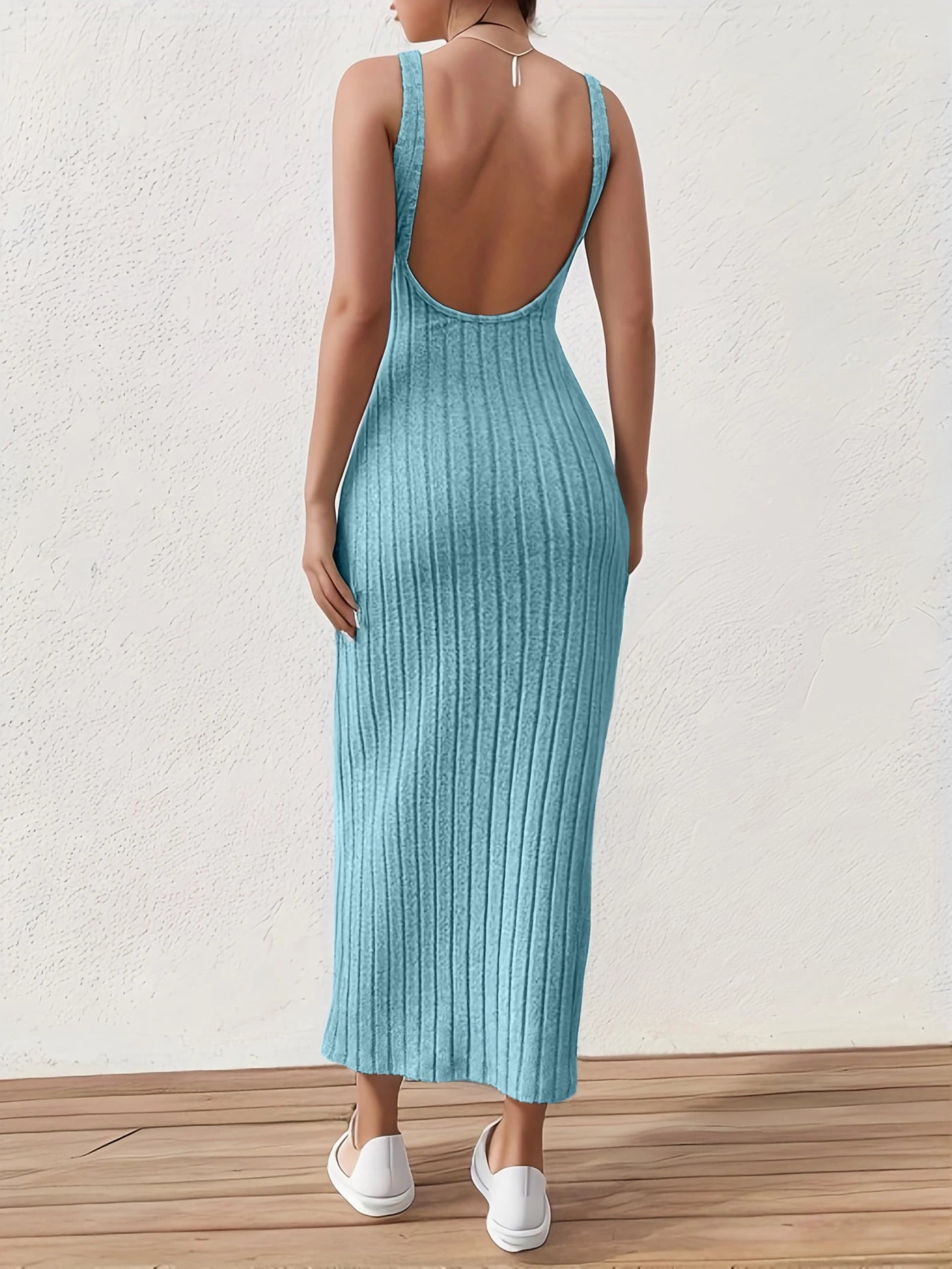 Andrea - Ribbed Knit Maxi Dress Sky Blue