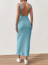 Andrea - Ribbed Knit Maxi Dress Sky Blue