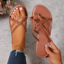 Abby - Braided Slide Flat Sandals Dark Brown