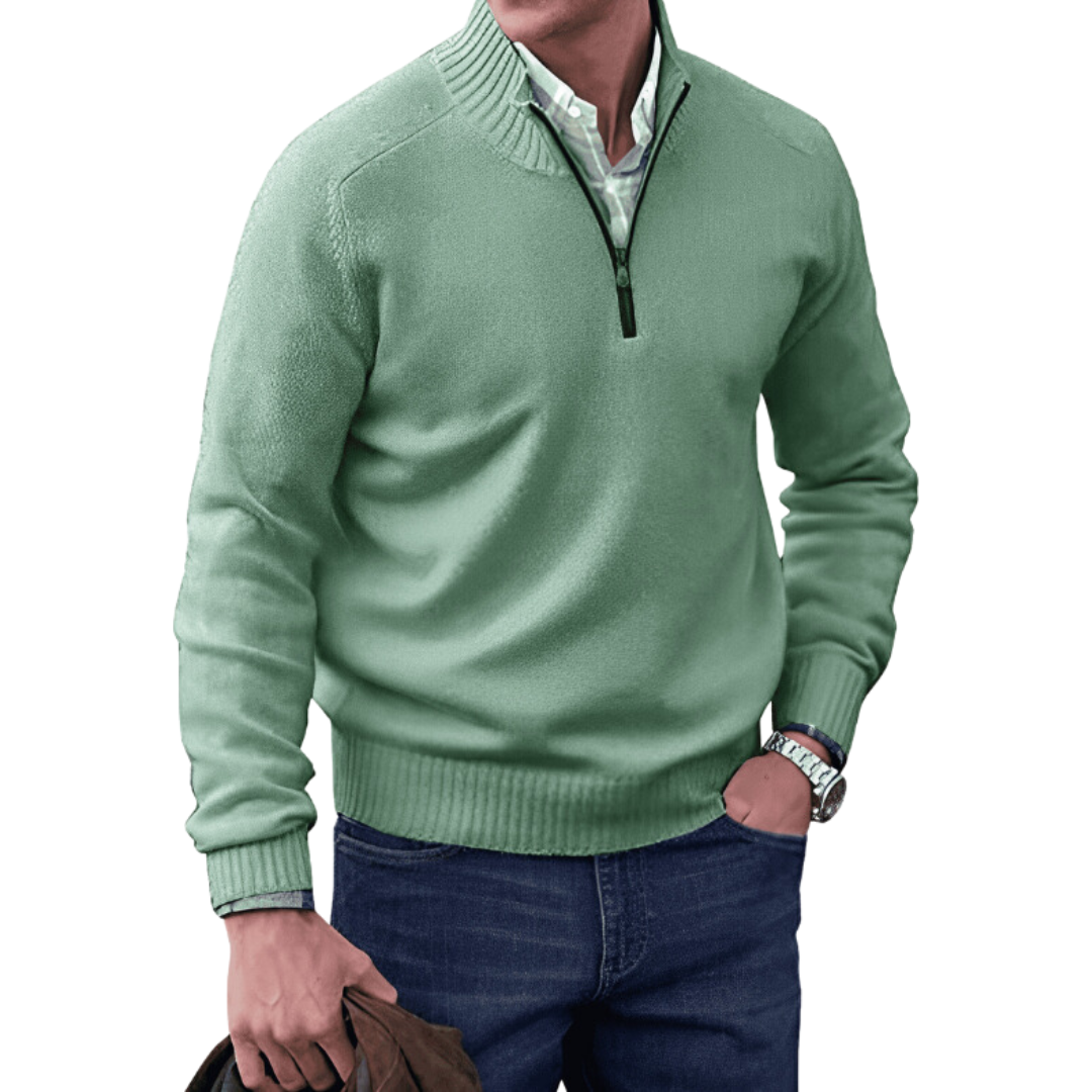 Luxura | Cashmere Zip Men's Sweater Green