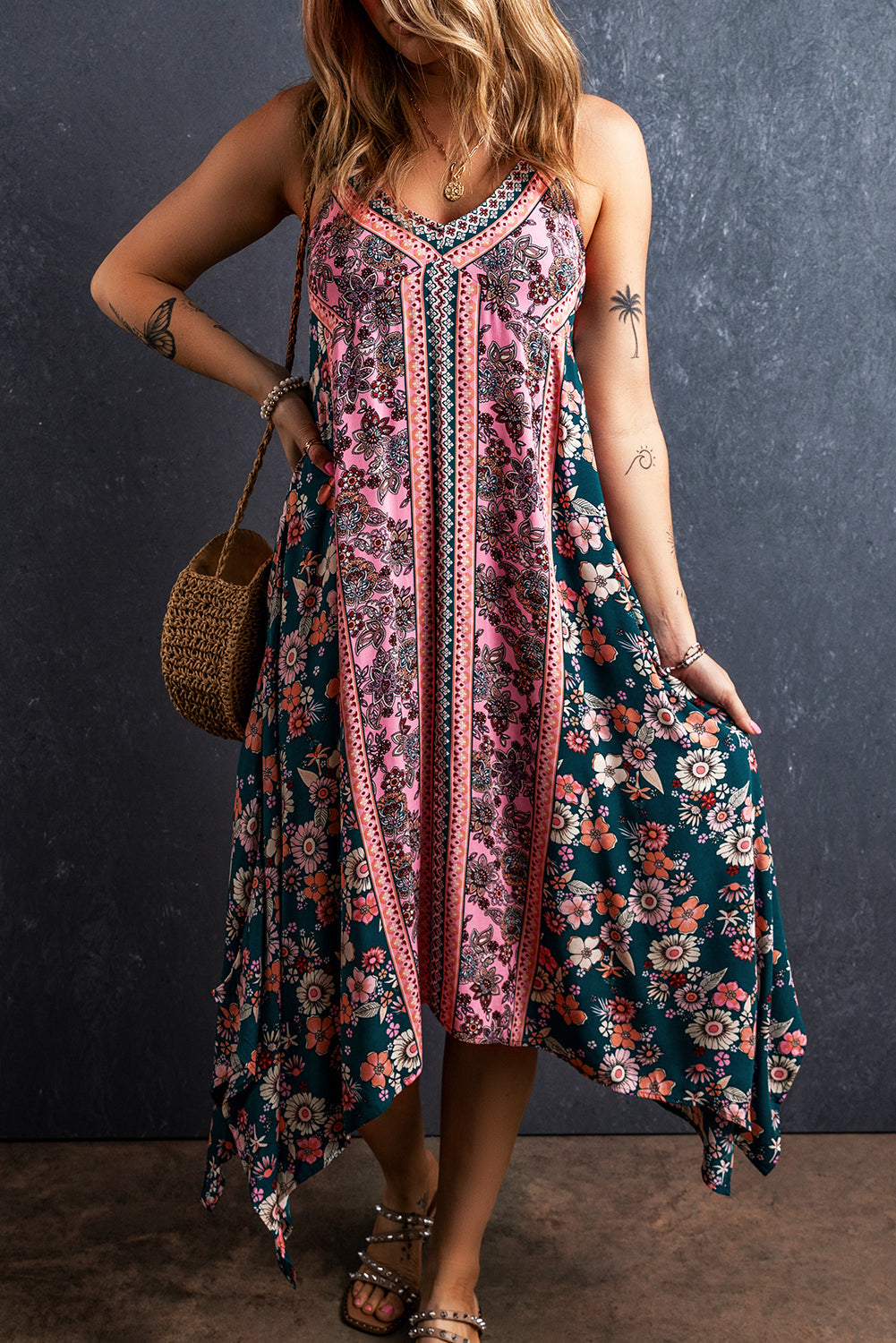 Alira - Floral Hem Boho Midi Dress