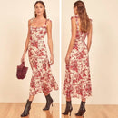 Alex - Floral Cotton Midi Dress Red