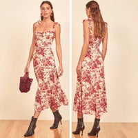 Alex - Floral Cotton Midi Dress Red