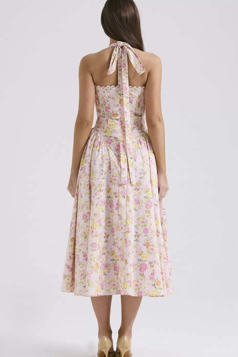 Abigail - Floral Halter Midi Dress Back