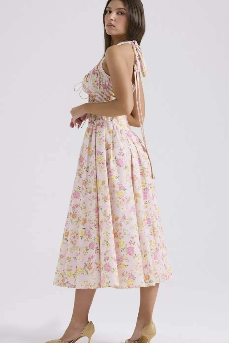 Abigail - Floral Halter Midi Dress Side