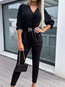 Amanda - Belted V-Neck Jumpsuit Black