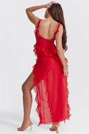 Anny - Ruffle Trim Maxi Dress Red